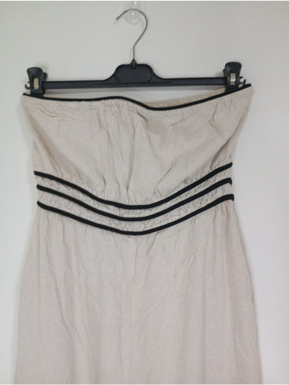 Monteau Los Angeles Women Strapless Jumpsuit Beige Black Trim Medium Linen Blend - Picture 3 of 13